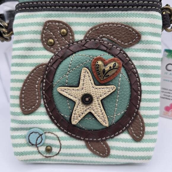 Chala Turtle Crossbody Bag Convertible Cell Phone Teal Stripe 7" x 5" NWT - Picture 2 of 10
